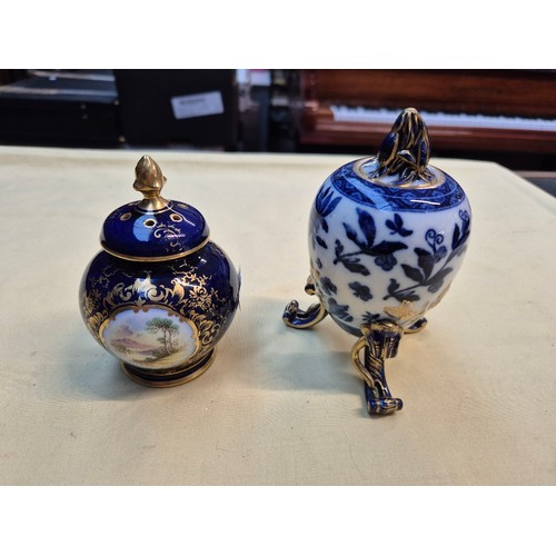 498 - A Coalport pot puri jar with scottish hand painted scene, together with aesthetic movement egg shape... 