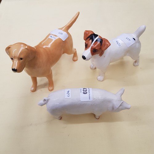 439 - A Beswick Golden Retriever, Jack Russel terrier, and a pig marked CH Wall CH BOy 53