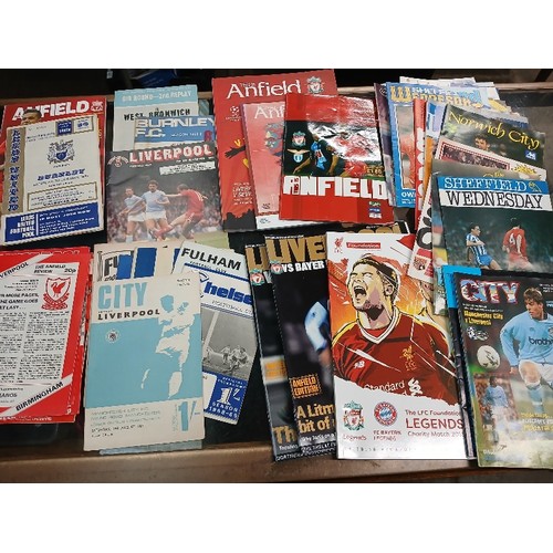 56 - A box of assorted Liverpool home and away programmes, approx. 150.