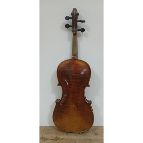 339 - An antique violin, unmarked, two piece back, length 360mm.