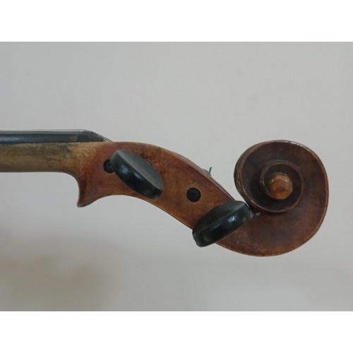 339 - An antique violin, unmarked, two piece back, length 360mm.