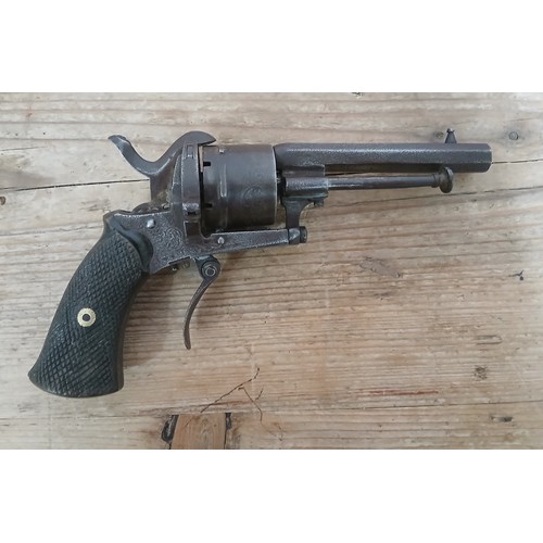 100B - A late 19th century Belgian pin fire revolver, length 17.5cm.