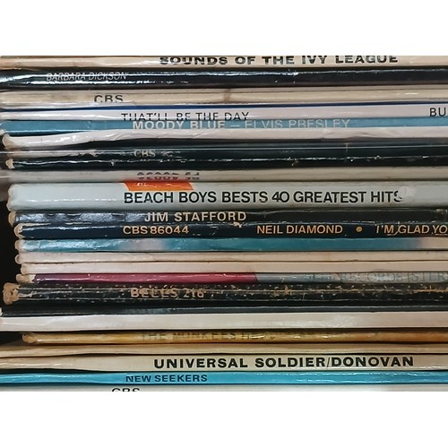 491 - A box of over 100 assorted rock and pop LP's from the 60's and 70's to include Elvis Presley, Roy Or... 