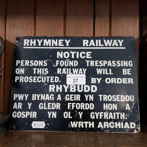 27 - A metal Welsh Rhymney railway sign