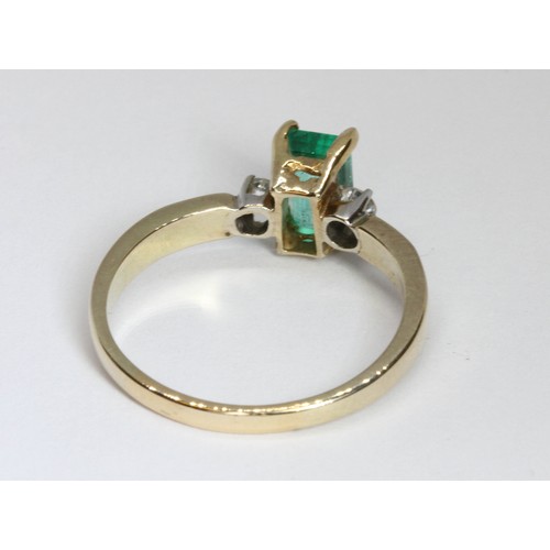 7 - An emerald and diamond ring, the emerald measuring approximately 7.15mm x 4.20mm, depth 3.12mm, set ... 