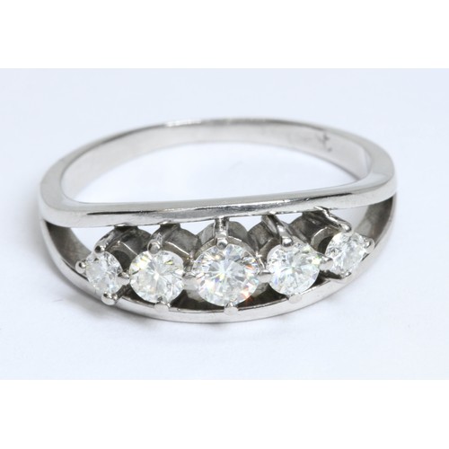 12 - A five stone diamond ring, the round brilliant cut diamonds weighing approximately 0.65cts in total,... 