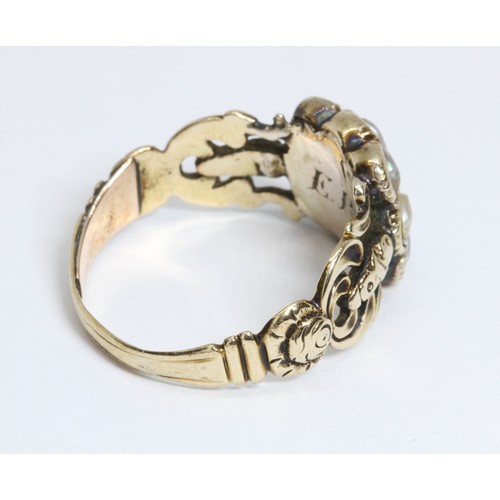 20 - A Georgian green paste and pearl ring, monogrammed ER to band otherwise unmarked, gross weight 5.5g,... 