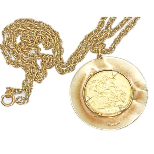 40 - Victoria 1894 sovereign, hallmarked 9ct gold pendant mount and chain, length 56cm, gross weight 24g.