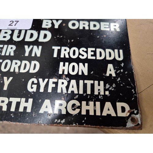 27 - A metal Welsh Rhymney railway sign