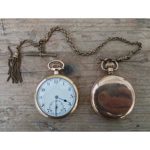 273 - Two gold plated pocket watch and a gold plated chain.