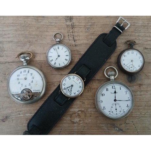 283 - Assorted watches comprising a gold plated trench type watch signed REM, and four continental open fa... 