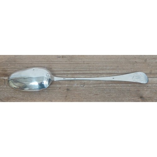 446 - A large 18th century Georgian silver basting spoon, marks rubbed, length 35cm, weight 5oz 1dwt.