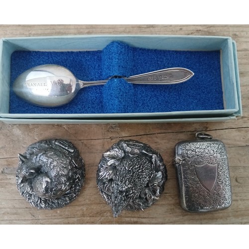 497 - A pair of hallmarked silver filled animals together with a hallmarked silver vesta case and hallmark... 