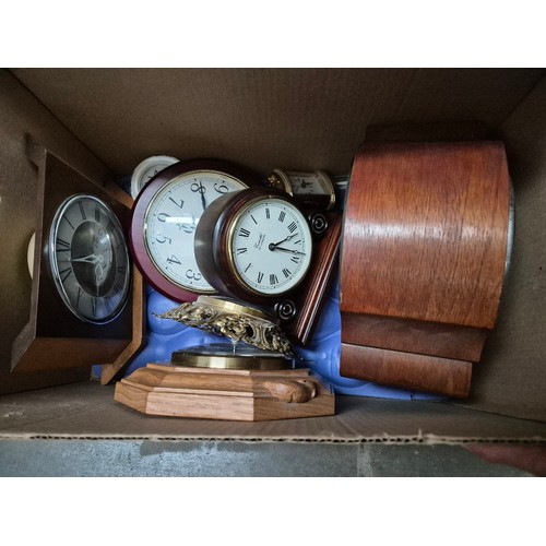 75 - A box of clocks including wall clocks and mantle clocks