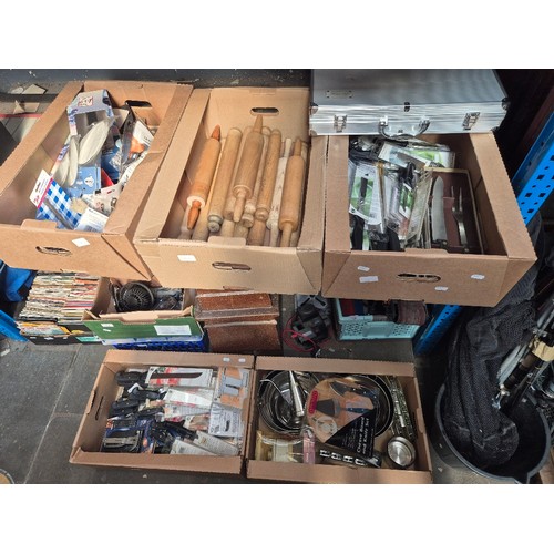 109 - 5 boxes of kitchen items including a box of wooden rolling pins, wine testing thermometers, chocolat... 
