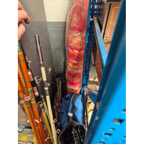 117 - A large parasol (no base or base connecting piece), sun lounger, chair, camping table, camp bed etc