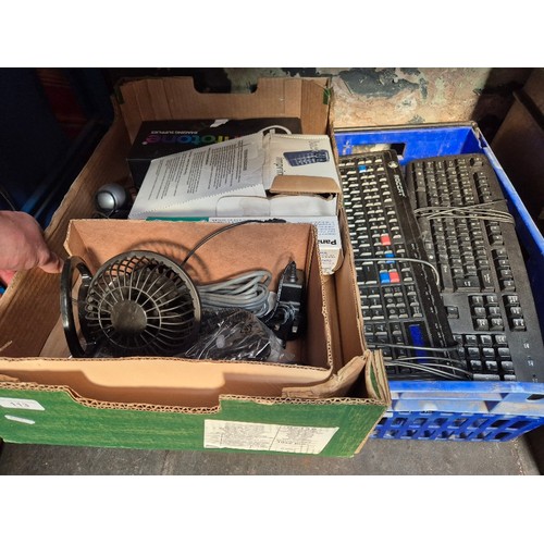 113 - 2 boxes of computer accessories including keyboards etc