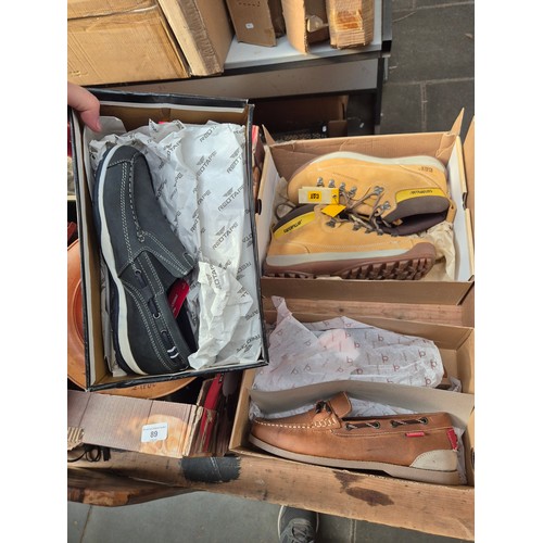 88 - 3 pairs of new footwear - Chatham Sport brown Clipper size 10; Red Tape Anthracite shoes size 10; Ca... 