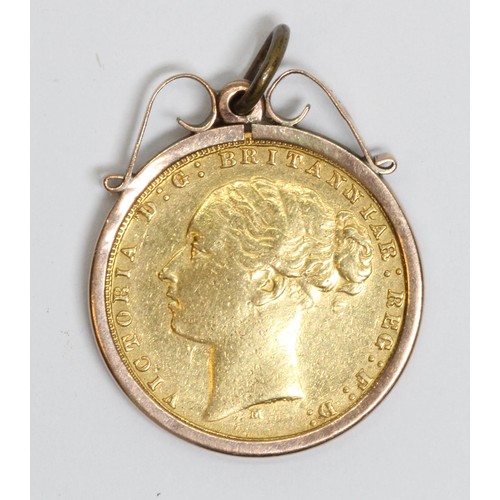 21 - Victoria 1876 Melbourne Mint sovereign, pendant mount marked '9ct', gross weight 9.4g, 10% buyer's p... 