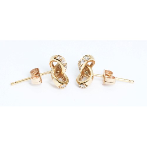 57 - DAVID M ROBINSON, a pair of 18ct rose gold lab grown diamond earrings, the bows measuring approximat... 