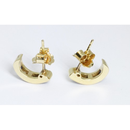 60 - MAPPIN & WEBB, a pair of 18ct gold diamond and sapphire half hoop earrings, channel set round brilli... 