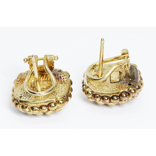 58 - FOPE, a pair of 18ct gold earrings, cushion form, 15mm x 15mm, Italian control mark, import marks; s... 