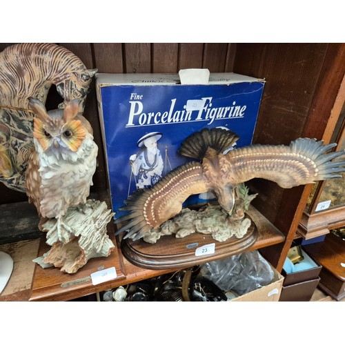 23 - Porcelain figurine of a Chinese woman and man together with two G. Armane porcelain figurines of an ... 