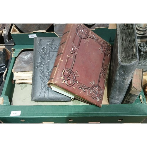 450 - A box of assorted photograph and postcard albums.