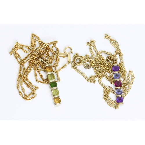 92 - Two 9ct gold multi-gem set pendant necklaces, gross weight 6g.