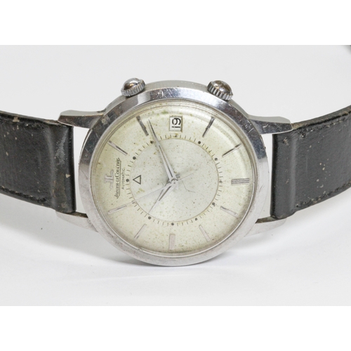 172 - JAEGER-LeCOULTRE, a stainless steel Memovox bumper alarm watch, case diameter 37mm, later leather st... 