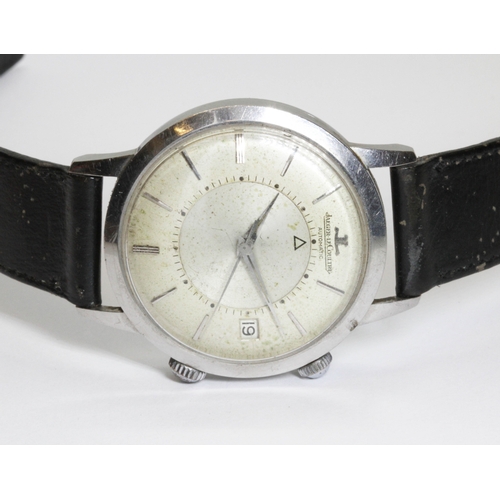 172 - JAEGER-LeCOULTRE, a stainless steel Memovox bumper alarm watch, case diameter 37mm, later leather st... 