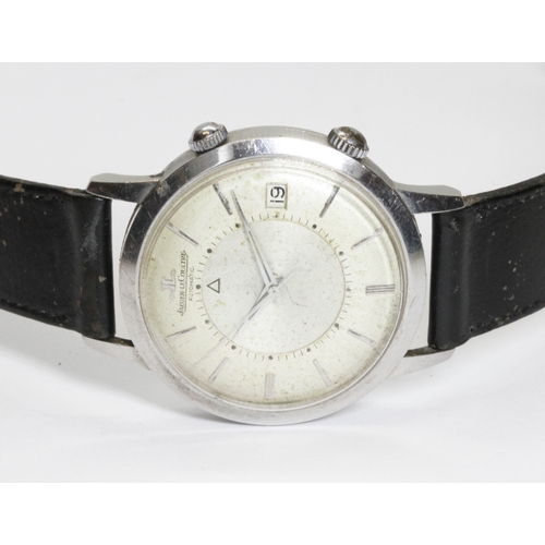 172 - JAEGER-LeCOULTRE, a stainless steel Memovox bumper alarm watch, case diameter 37mm, later leather st... 