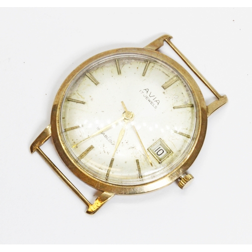 173 - A gent's 9ct gold Avia watch, case diameter 34mm, gross weight 19.7g.