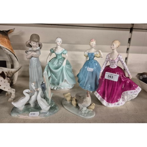 343 - 2 Royal Doulton figures, Enchantment, Fiona, and a Coalport figure Henrietta, together with Lladro f... 