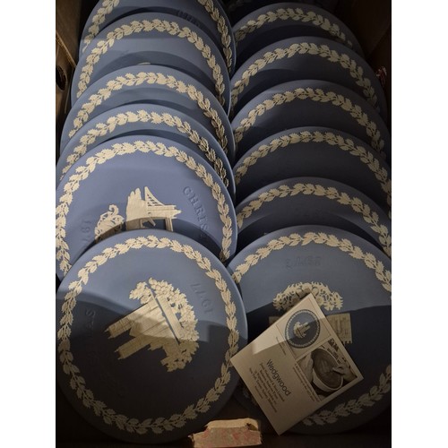 311 - A box of assorted blue Wedgwood Jasperware plates.
