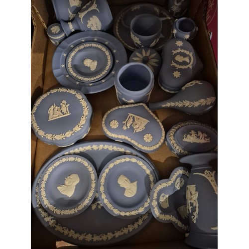 312 - A box of assorted blue Wedgwood Jasperware.