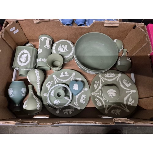 317 - A box of assorted green Wedgwood Jasperware.