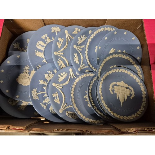 315 - A box of assorted blue Wedgwood Jasperware plates.