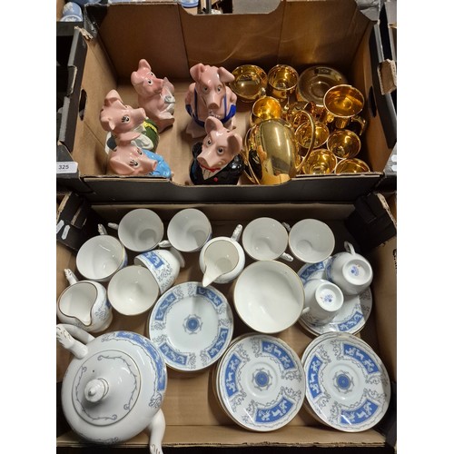 325 - Two boxes of assorted ceramics to include Coalport Revelry, Natwest pigs & Royal Winton.