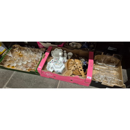 358 - Three boxes including glass, Aynsley, treen etc.