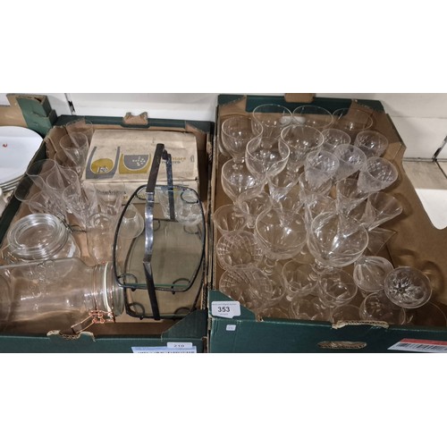 353 - 2 boxes of glass wares - mainly drinking glasses