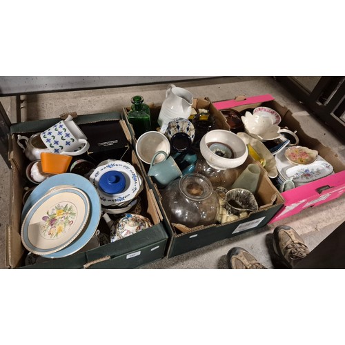 360 - Three boxes of assorted pottery and glass.
