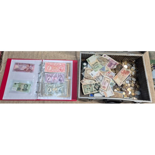 472 - A case of assorted world coins & banknotes.
