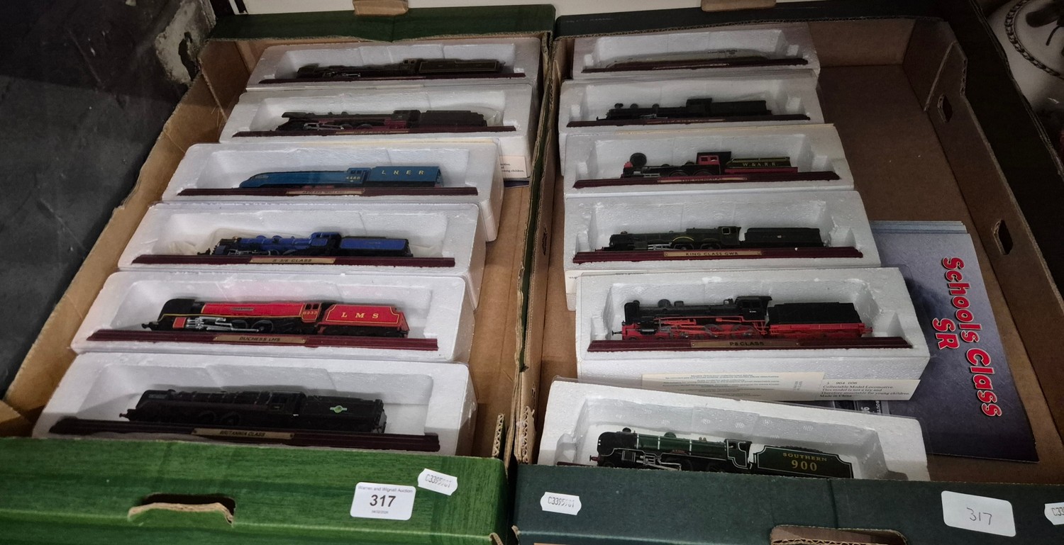 12 Atlas Editions static locomotive models on plinths including ...