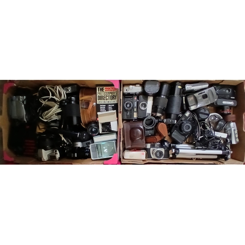 Two boxes of assorted cameras and accessories AF.