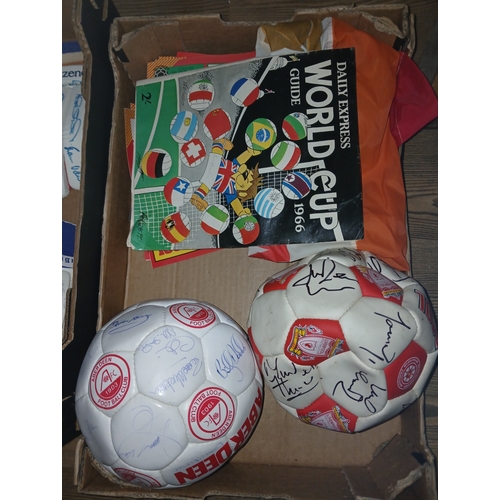A box of assorted football memorabilia comprising of a group of ...