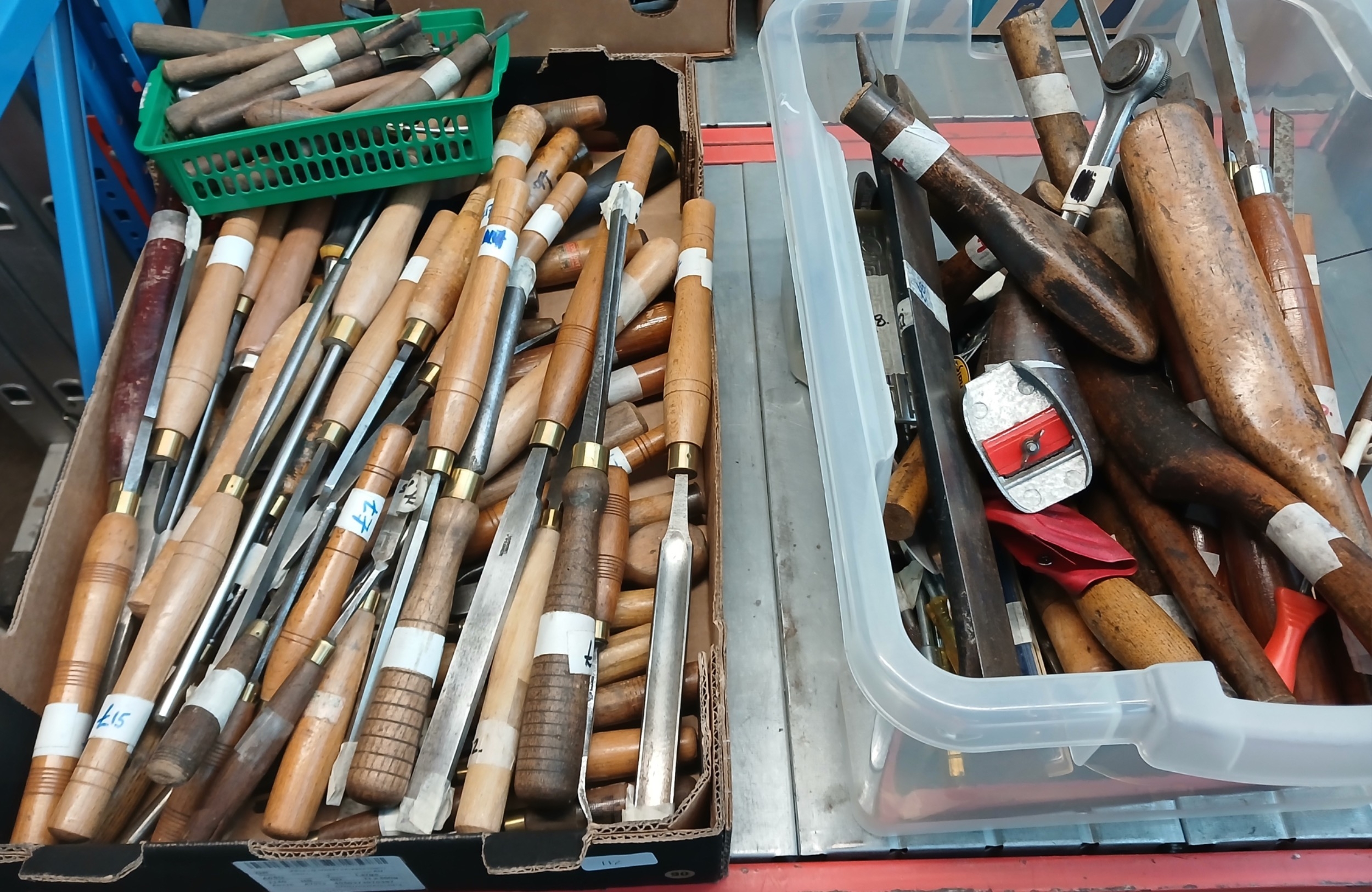 2 boxes of chisels, lead bossing tools, and other tools