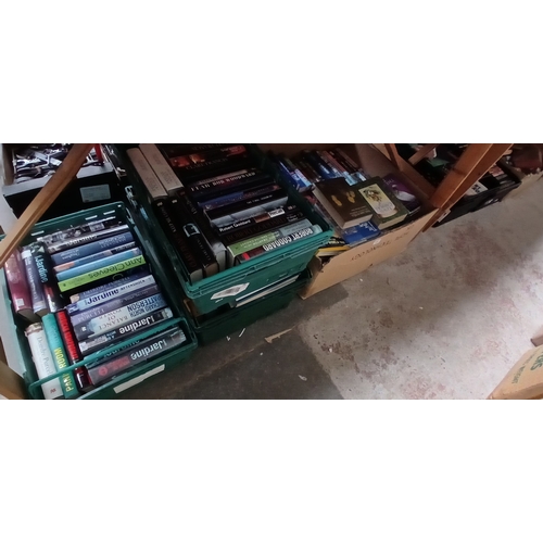 Seven boxes of mainly crime fiction hard back books etc.