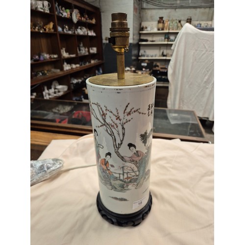 18 - A pair of table lamps made from Chinese vases featuring female figures