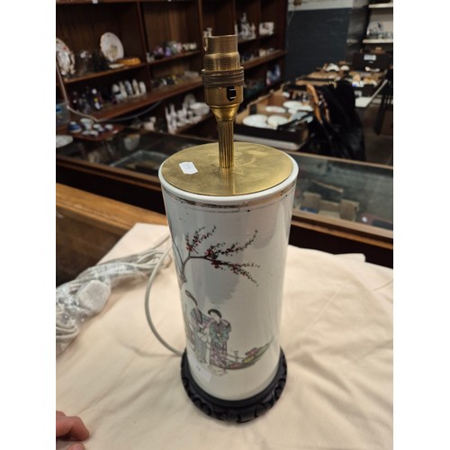 18 - A pair of table lamps made from Chinese vases featuring female figures